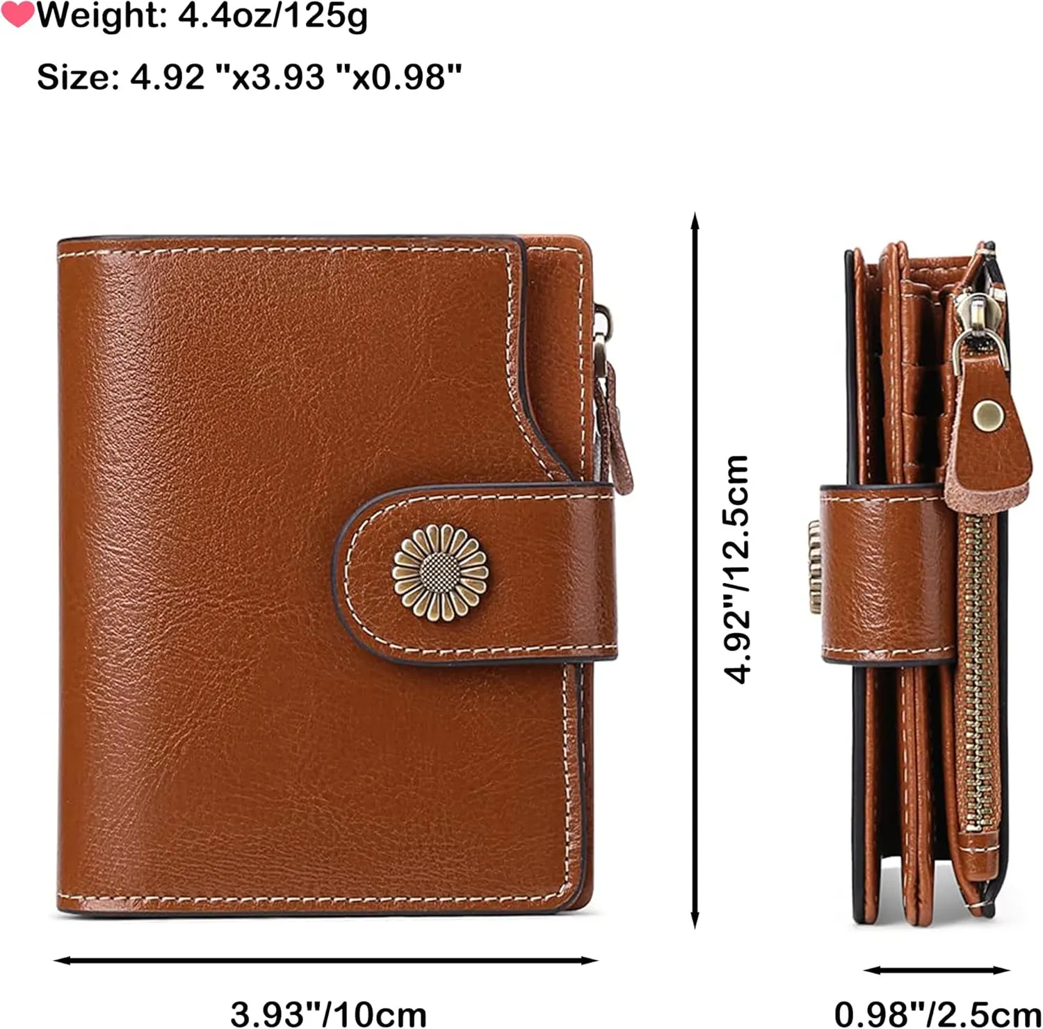 Personalized Customized Small Wallet,Engraved Name Leather Wallets Bifold Card Holder RFID Blocking with Zipper Coin Pocket Purse For Women (Wax-Vintage Brown)