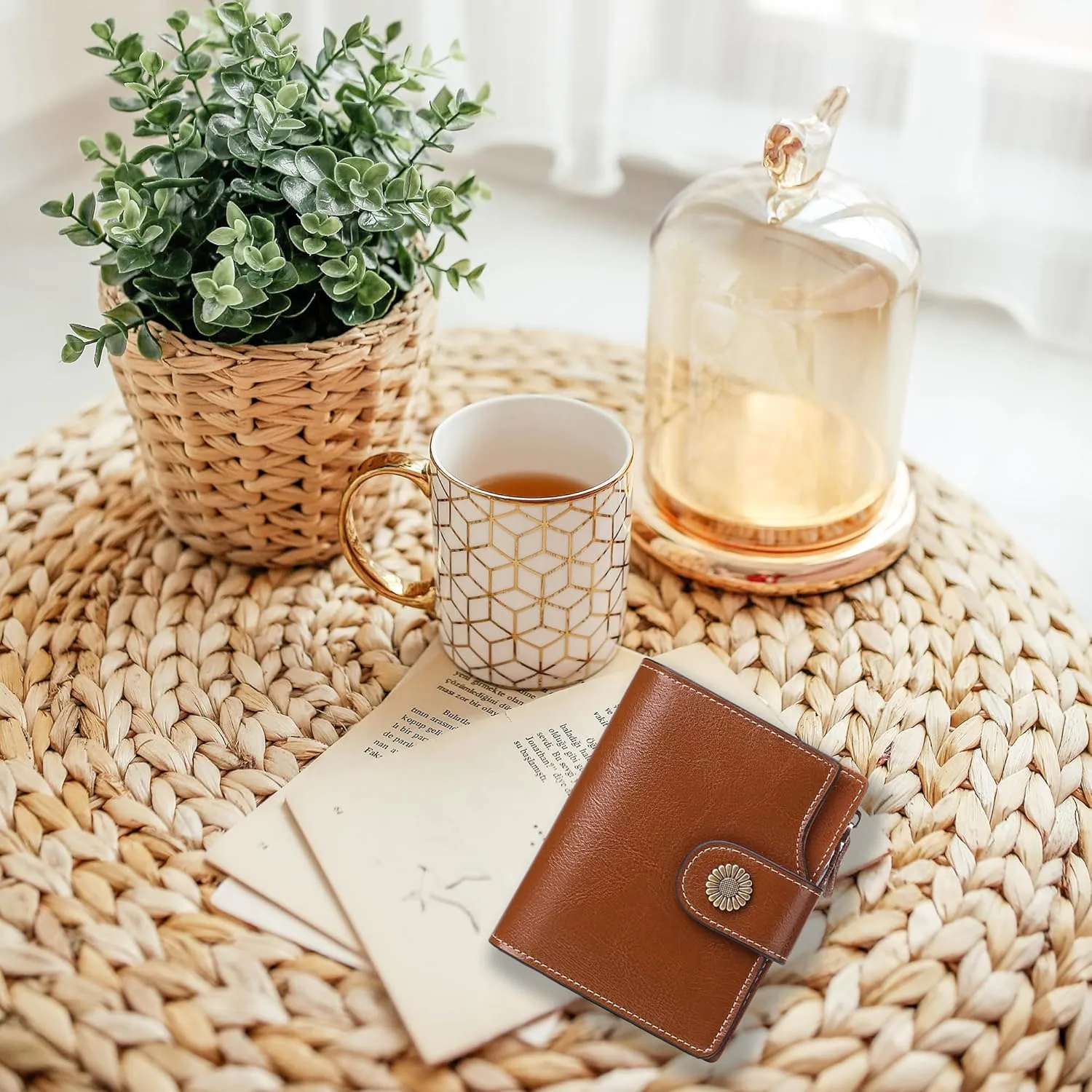 Personalized Customized Small Wallet,Engraved Name Leather Wallets Bifold Card Holder RFID Blocking with Zipper Coin Pocket Purse For Women (Wax-Vintage Brown)