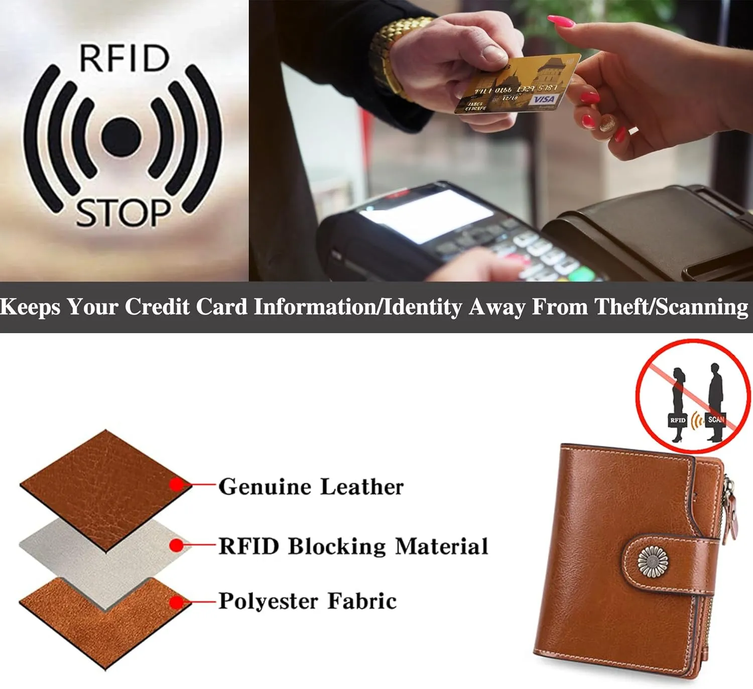 Personalized Customized Small Wallet,Engraved Name Leather Wallets Bifold Card Holder RFID Blocking with Zipper Coin Pocket Purse For Women (Wax-Vintage Brown)