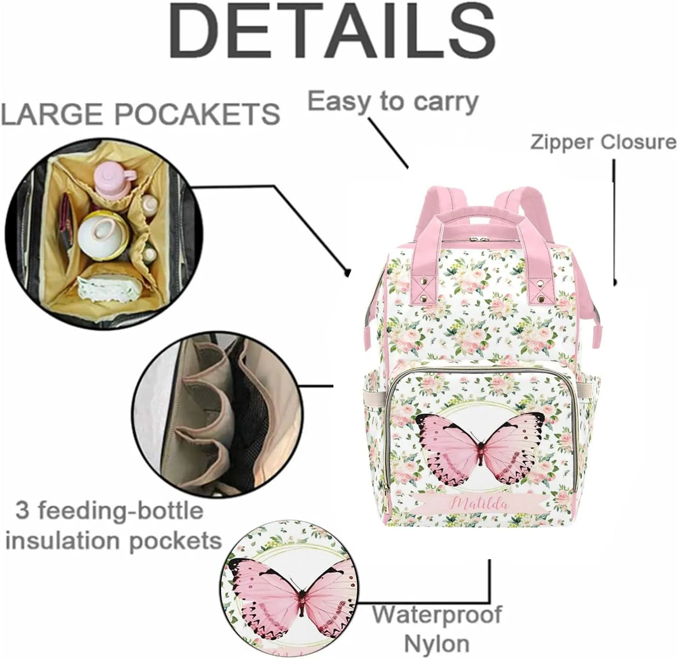 Personalized Cute Cow Diaper Bag for Women, Custom Name Nursing Mommy Daypack, Diaper Bag for Baby Boy Girl, New Mom Gifts