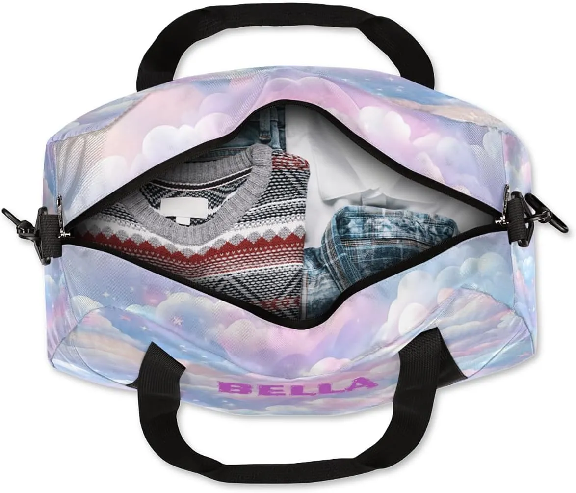 Personalized Dance Bag Gym Bag for Girl, Custom Sport Duffel Bag Weekender Bags Travel Duffel Bag Colorful Rainbow Cloud