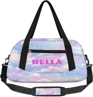 Personalized Dance Bag Gym Bag for Girl, Custom Sport Duffel Bag Weekender Bags Travel Duffel Bag Colorful Rainbow Cloud