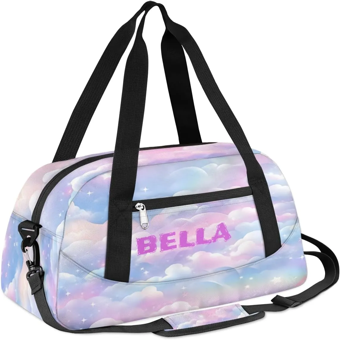 Personalized Dance Bag Gym Bag for Girl, Custom Sport Duffel Bag Weekender Bags Travel Duffel Bag Colorful Rainbow Cloud