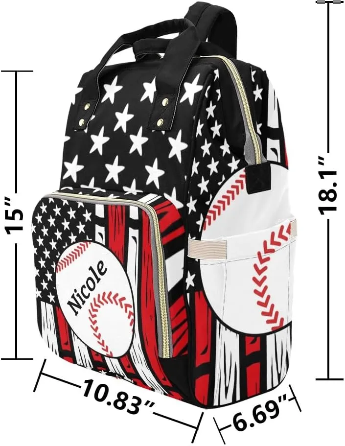Personalized Diaper Backpack Star Baseball Sport Ball Custom Name Multi Function Diaper Bag Travel Daypack Nursing Nappy Mommy Bag