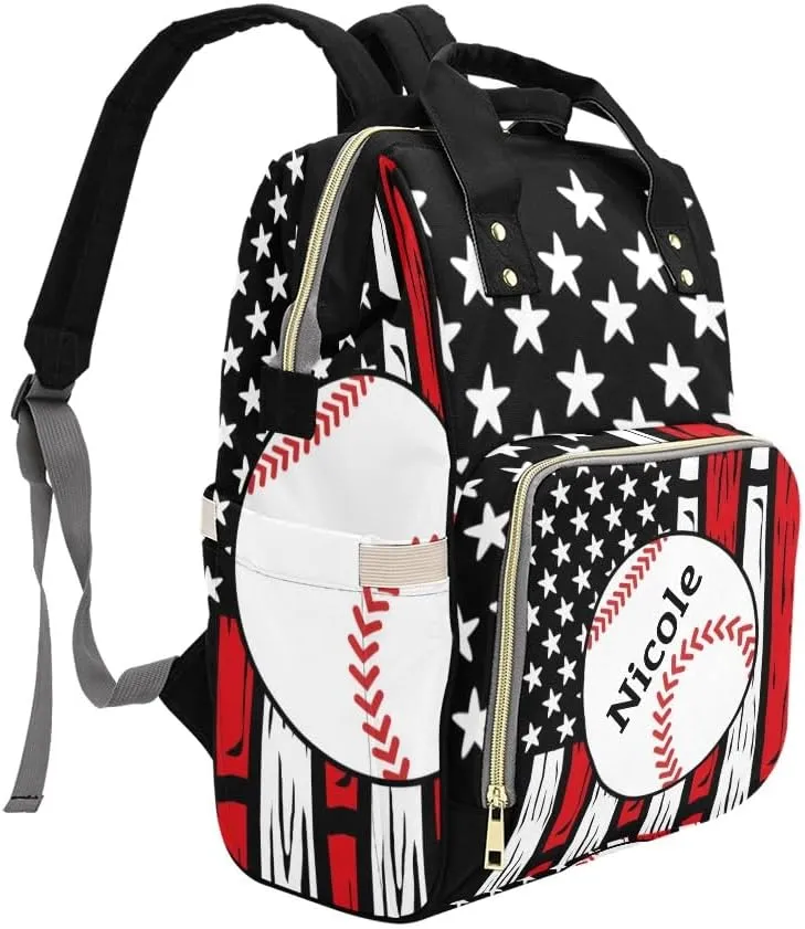 Personalized Diaper Backpack Star Baseball Sport Ball Custom Name Multi Function Diaper Bag Travel Daypack Nursing Nappy Mommy Bag