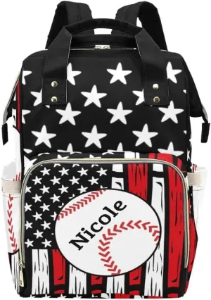 Personalized Diaper Backpack Star Baseball Sport Ball Custom Name Multi Function Diaper Bag Travel Daypack Nursing Nappy Mommy Bag