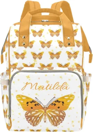Personalized Diaper Bag Backpack for Women, Custom Name Nursing Mommy Daypack, Diaper Bag for Girls Boys, New Mom Gifts (Butterfly Orange)
