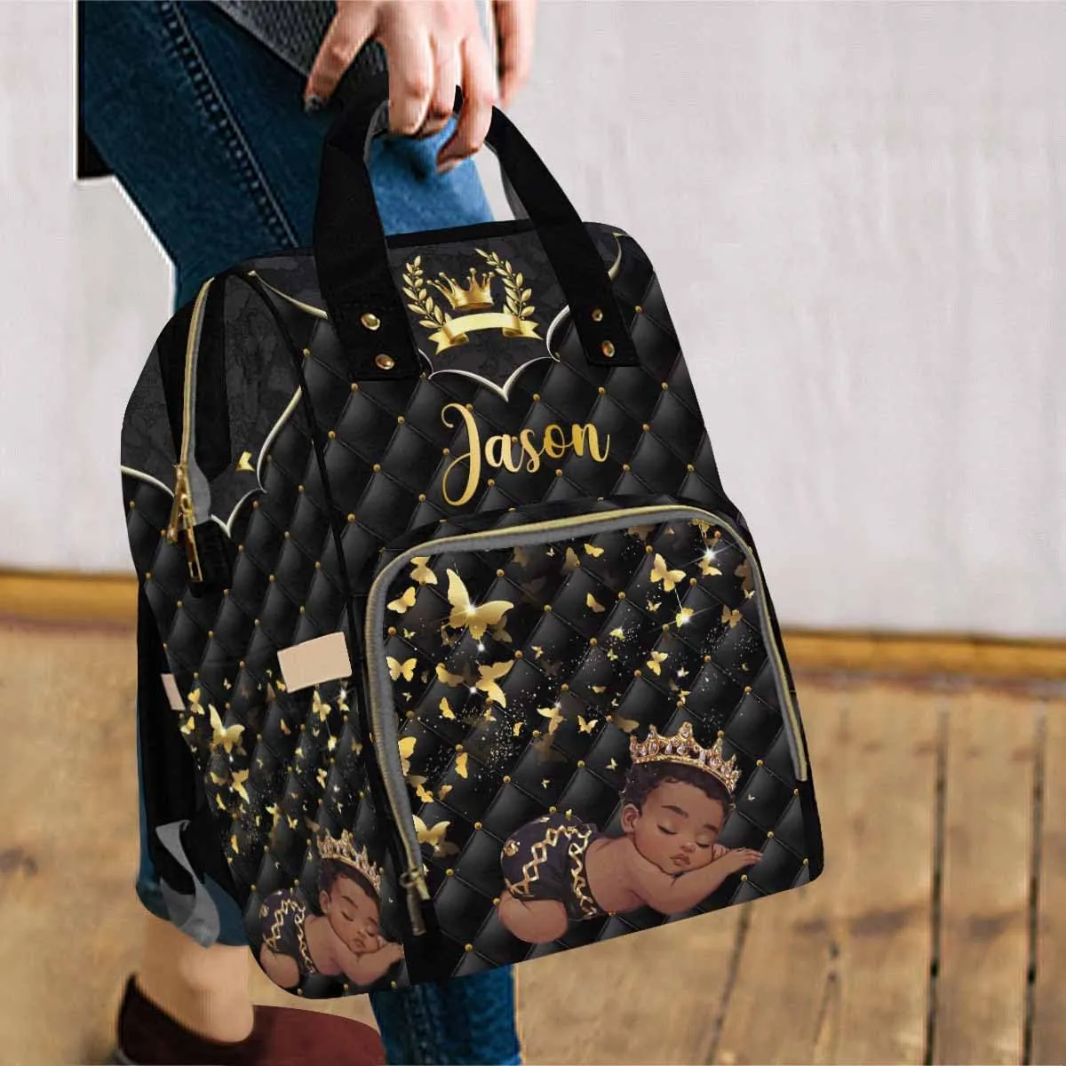 Personalized Diaper Bag Backpack Noble Cute Boy Travel Backpack with Name Waterproof Custom Name Nursing Mommy Bag for Newborn Baby Boys Girls Father's Day Mother's Day