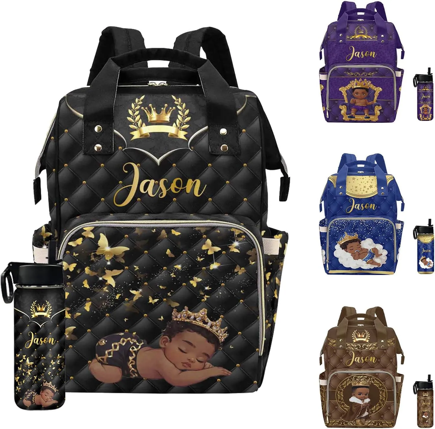 Personalized Diaper Bag Backpack Noble Cute Boy Travel Backpack with Name Waterproof Custom Name Nursing Mommy Bag for Newborn Baby Boys Girls Father's Day Mother's Day