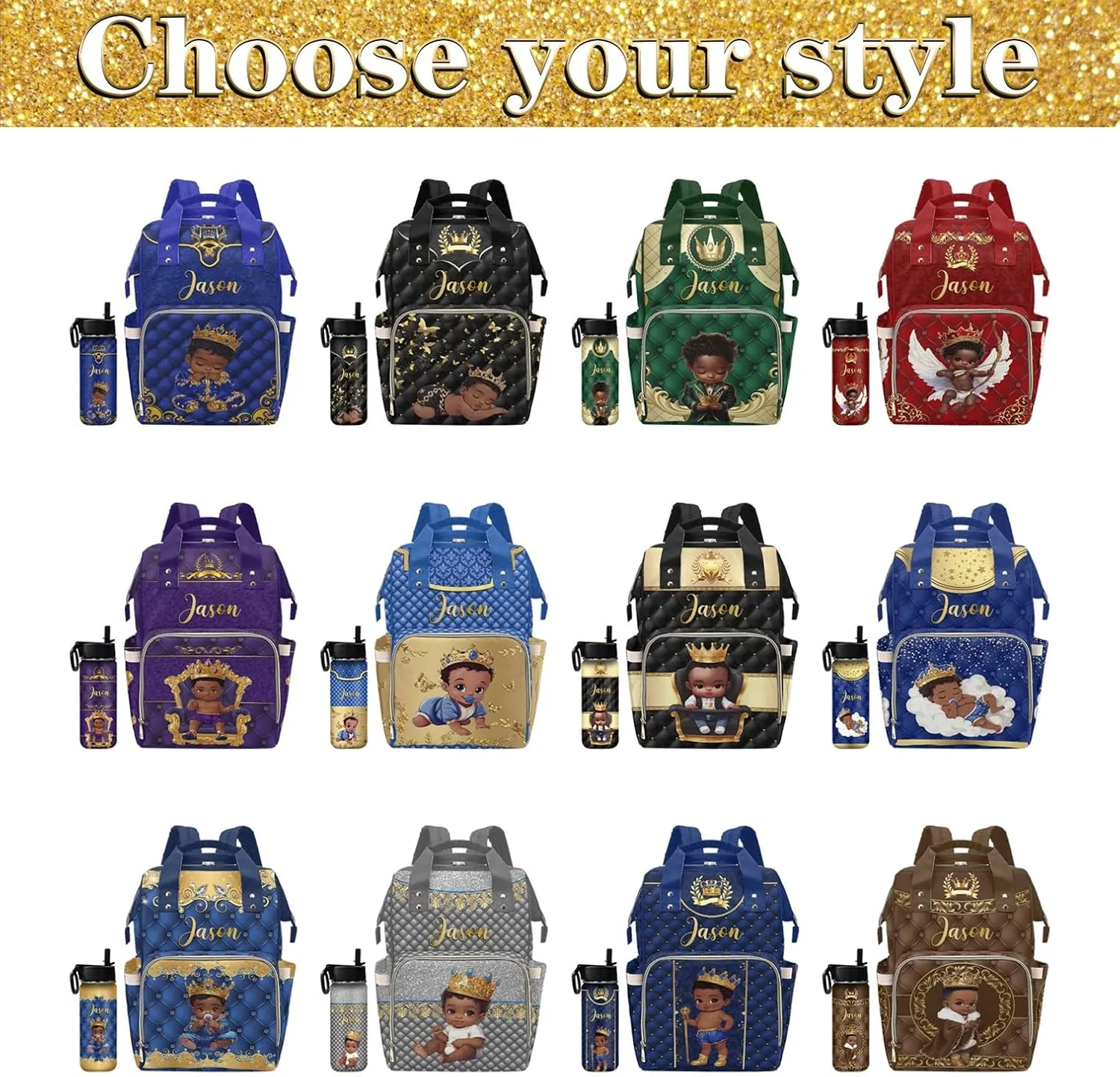 Personalized Diaper Bag Backpack Noble Cute Boy Travel Backpack with Name Waterproof Custom Name Nursing Mommy Bag for Newborn Baby Boys Girls Father's Day Mother's Day