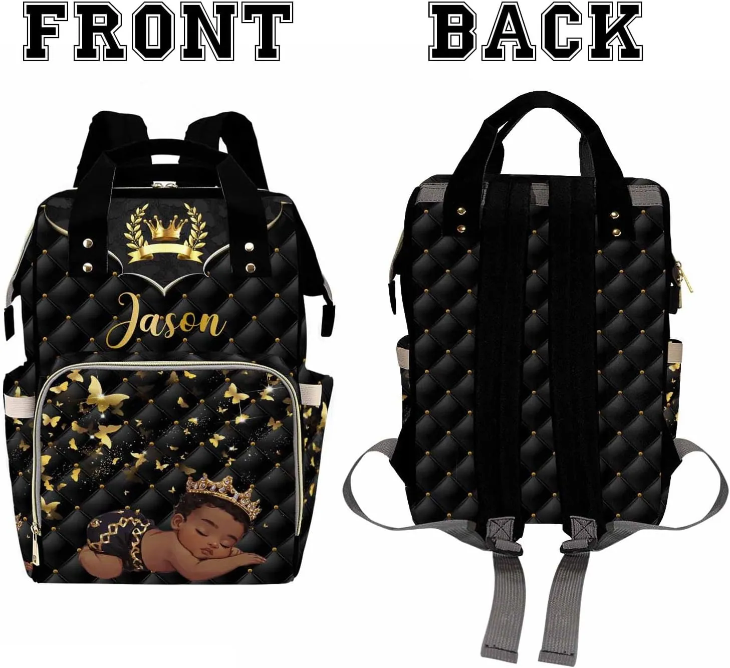 Personalized Diaper Bag Backpack Noble Cute Boy Travel Backpack with Name Waterproof Custom Name Nursing Mommy Bag for Newborn Baby Boys Girls Father's Day Mother's Day