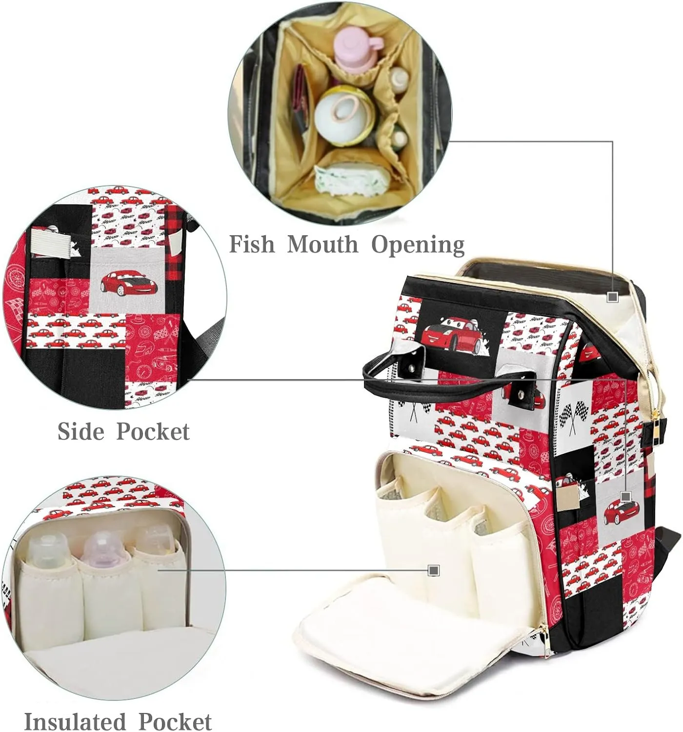Personalized Diaper Bag Backpack Tote,Red Race Car Quilt, Custom Diaper Bags for Shower Gift