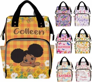Personalized Diaper Bag Backpack with Name for Baby Girls, Custom Name Baby Bag Nursing Nappy Bag Travel Tote Bag Handbag Shoulder Bag Gifts for Mom Girl, Customized Kids Schoolbag, Baby Shower Gifts