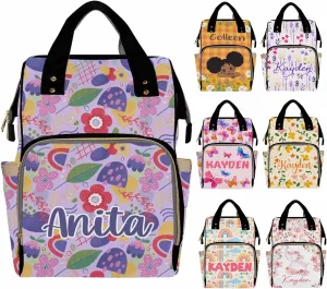 Personalized Diaper Bag Backpack with Name for Baby Girls, Custom Name Baby Bag Nursing Nappy Bag Travel Tote Bag Handbag Shoulder Bag Gifts for Mom Girl, Customized Kids Schoolbag, Baby Shower Gifts