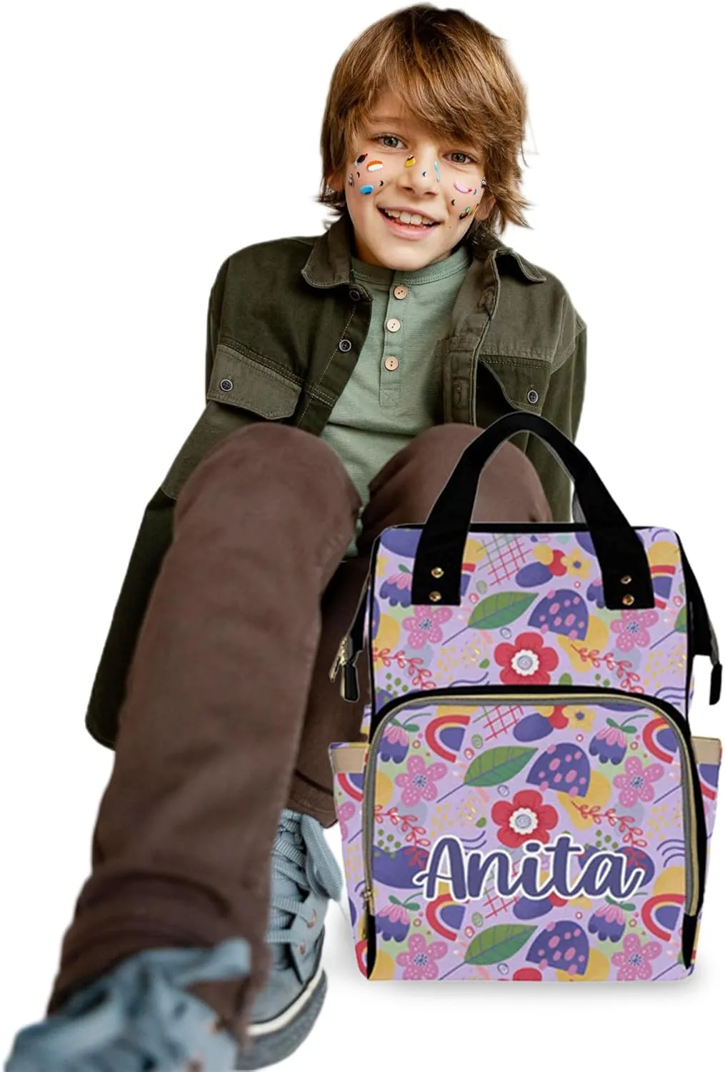 Personalized Diaper Bag Backpack with Name for Baby Girls, Custom Name Baby Bag Nursing Nappy Bag Travel Tote Bag Handbag Shoulder Bag Gifts for Mom Girl, Customized Kids Schoolbag, Baby Shower Gifts