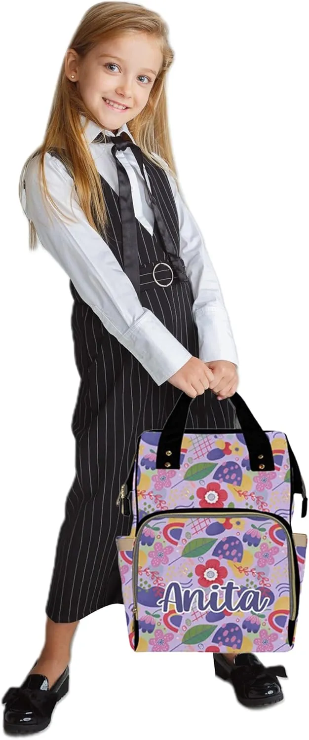 Personalized Diaper Bag Backpack with Name for Baby Girls, Custom Name Baby Bag Nursing Nappy Bag Travel Tote Bag Handbag Shoulder Bag Gifts for Mom Girl, Customized Kids Schoolbag, Baby Shower Gifts