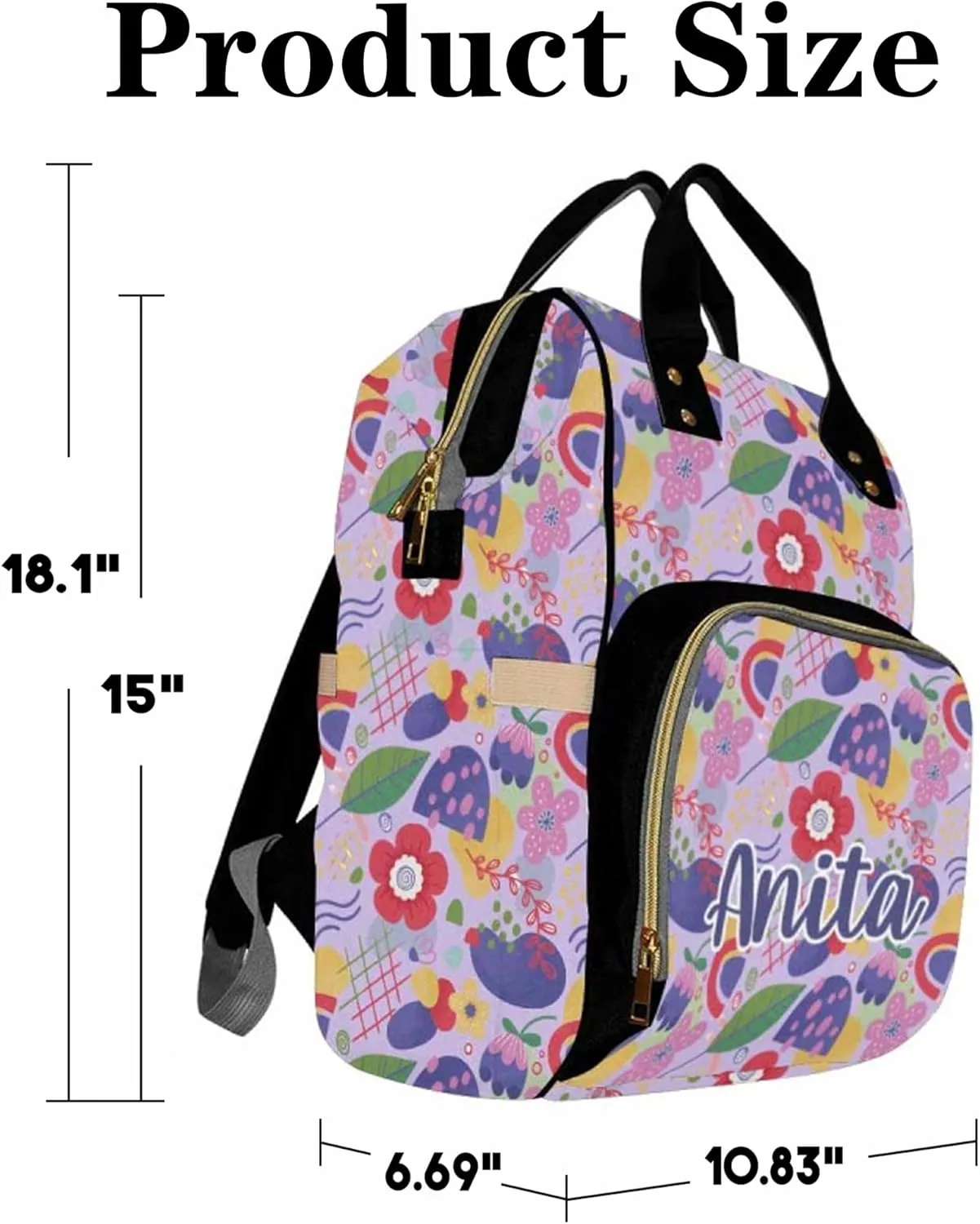Personalized Diaper Bag Backpack with Name for Baby Girls, Custom Name Baby Bag Nursing Nappy Bag Travel Tote Bag Handbag Shoulder Bag Gifts for Mom Girl, Customized Kids Schoolbag, Baby Shower Gifts