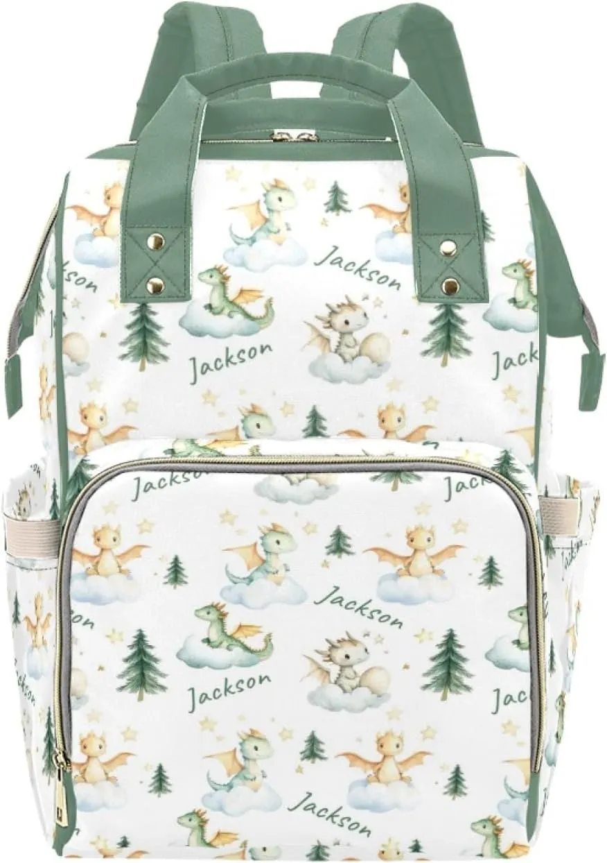 Personalized Dragon Diaper Bags with Name for Boys, Custom Dinosaur Diaper Backpack, Casual Daypack Bag Large Capacity Nappy Bags,Gifts for New Mom