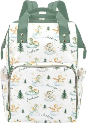 Personalized Dragon Diaper Bags with Name for Boys, Custom Dinosaur Diaper Backpack, Casual Daypack Bag Large Capacity Nappy Bags,Gifts for New Mom