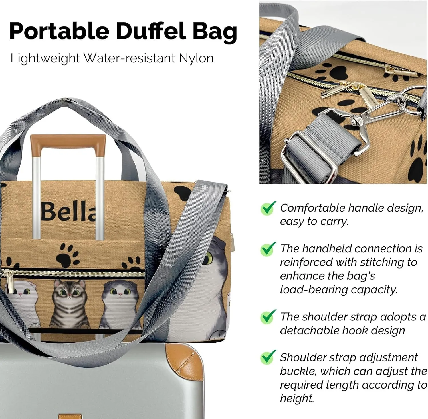 Personalized Duffel Bag Cute Cat Paw Prints Function Meets Fashion: Travel Bags for Fitness Journey