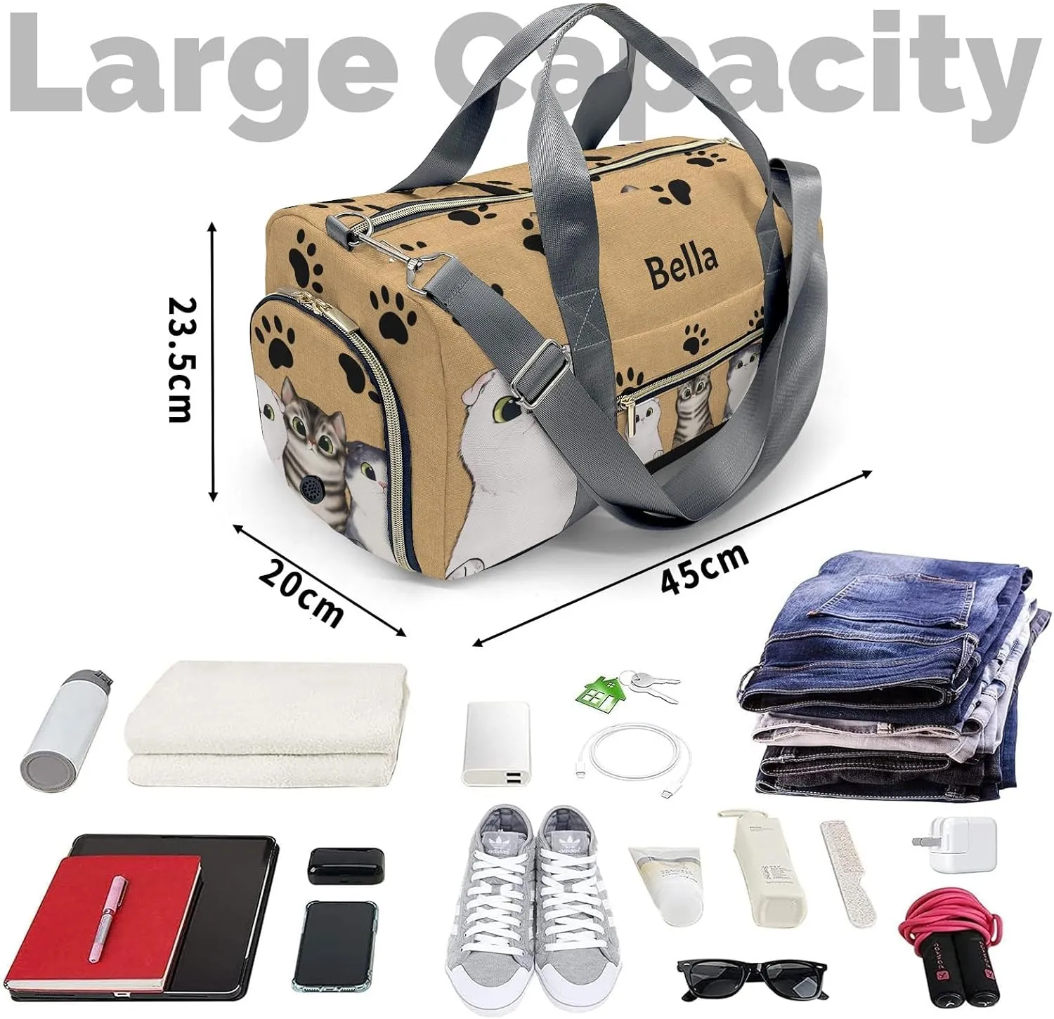Personalized Duffel Bag Cute Cat Paw Prints Function Meets Fashion: Travel Bags for Fitness Journey