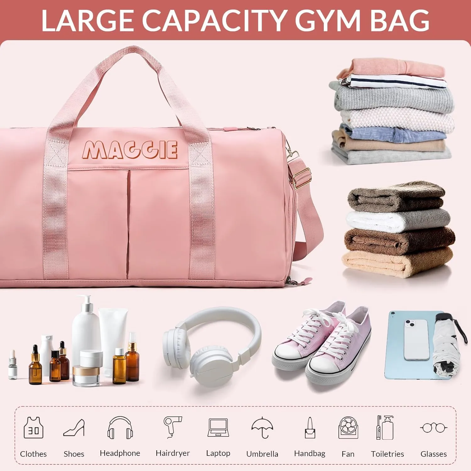 Personalized Duffle Bag, Custom Name Sports Gym Bag with Shoe Compartment&Dry Pockets,Waterproof Weekender Bags for Women and Men, Swim Dance Gym Travel Bag,Gifts for Groomsman,Bridesmaid
