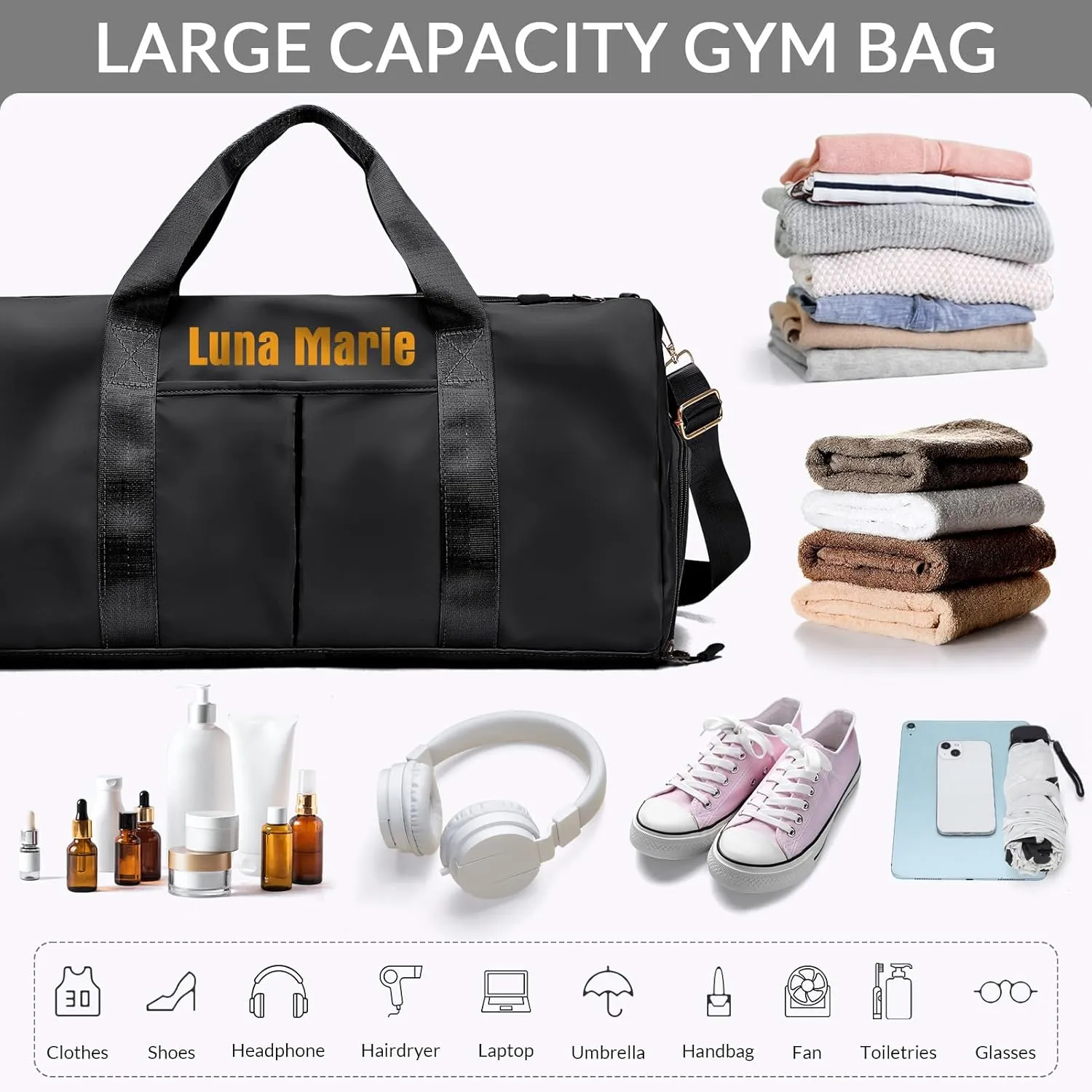 Personalized Duffle Bag,Custom Name Sports Gym Bag with Shoe Compartment&Dry Pockets, Waterproof Weekender Bags for Women and Men,Swim Dance Gym Travel Bag, Gifts for Groomsman,Bridesmaid