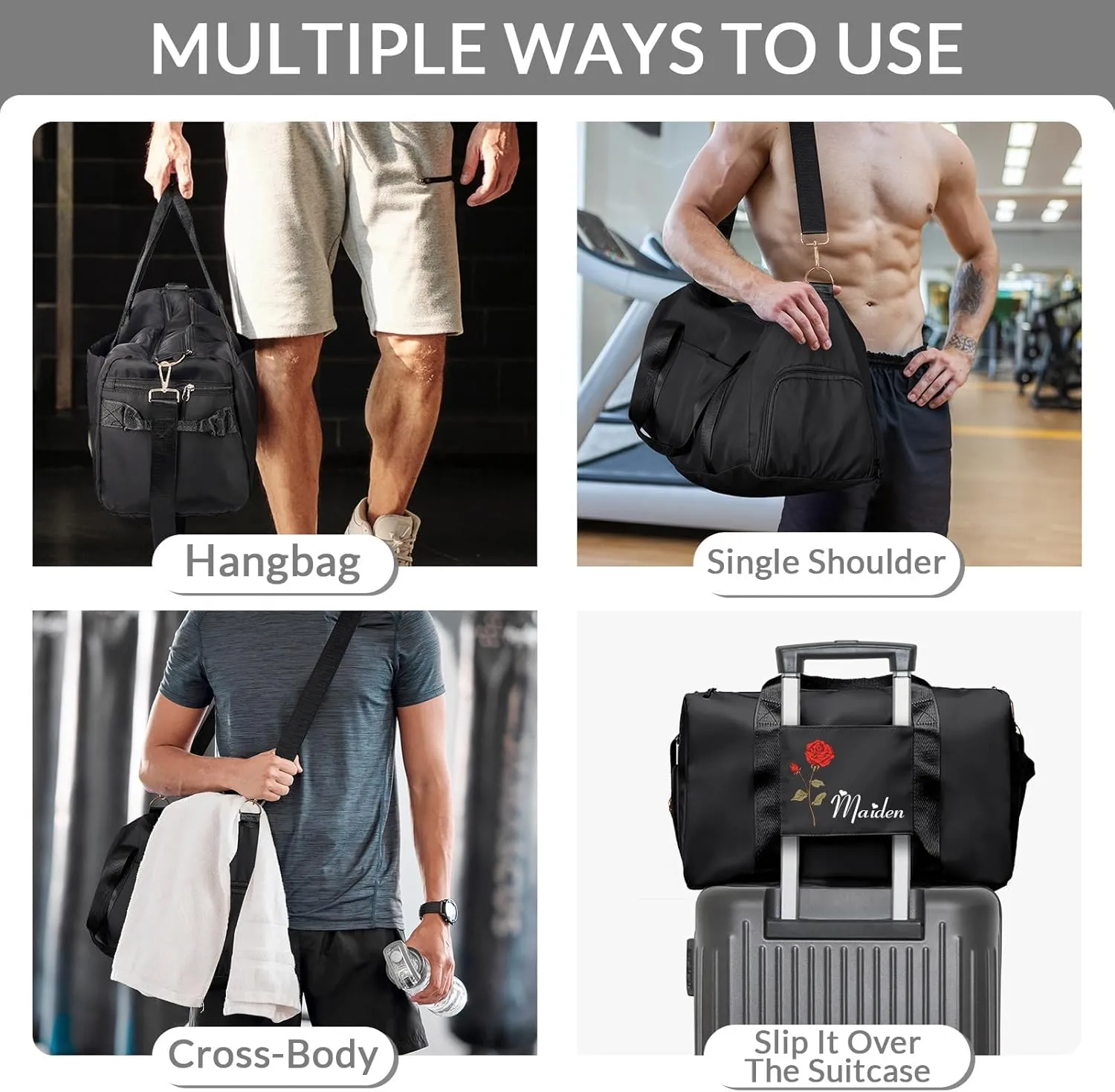 Personalized Duffle Bag,Custom Name Sports Gym Bag with Shoe Compartment&Dry Pockets, Waterproof Weekender Bags for Women and Men,Swim Dance Gym Travel Bag, Gifts for Groomsman,Bridesmaid