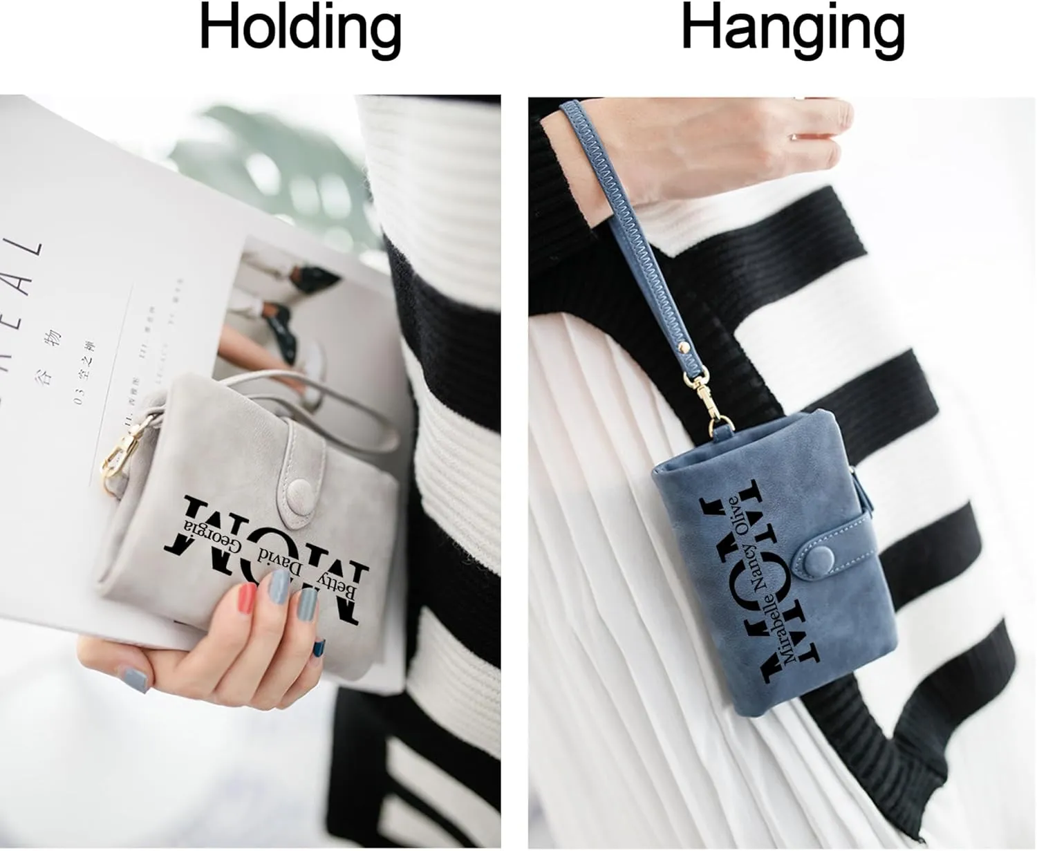 Personalized Gifts for Mom - Custom Womens Wallet with Names, Gifts for Mothers Day Mom Birthday - Customized Ladies Wristlet Wallet Coin Purse Bifold Cards Holder, Army Green
