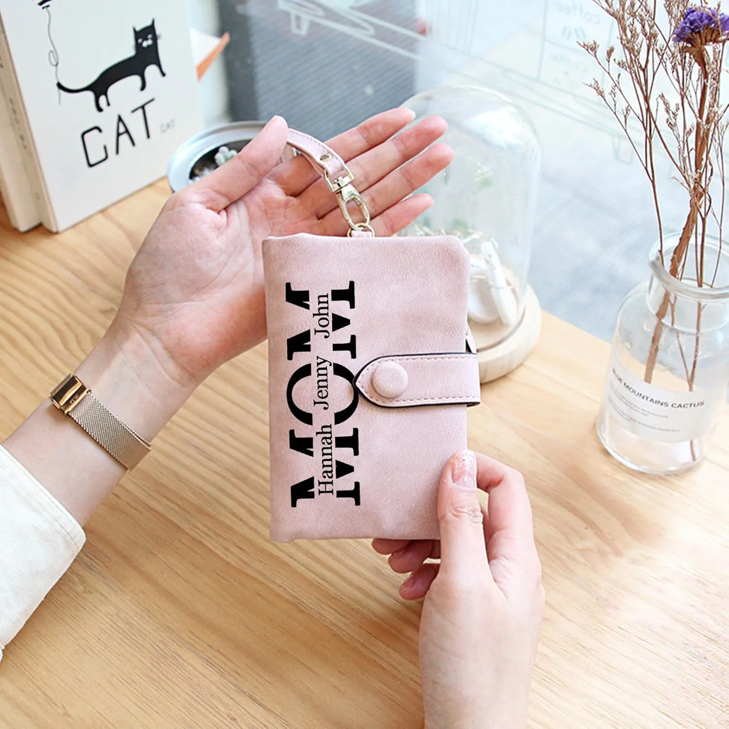 Personalized Gifts for Mom - Custom Womens Wallet with Names, Gifts for Mothers Day Mom Birthday - Customized Ladies Wristlet Wallet Coin Purse Bifold Cards Holder, Army Green