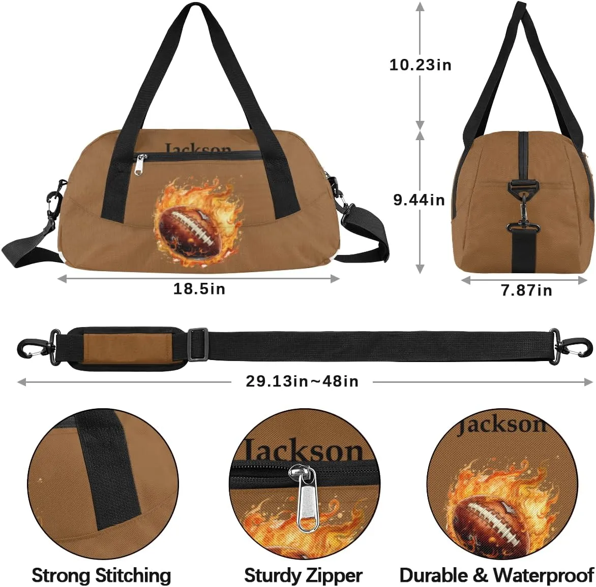 Personalized Kids Duffel Bags for Boys Personalized Sport Gym Bag Customized Overnight Duffel Bag for Weekender Fire American Football