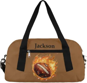 Personalized Kids Duffel Bags for Boys Personalized Sport Gym Bag Customized Overnight Duffel Bag for Weekender Fire American Football