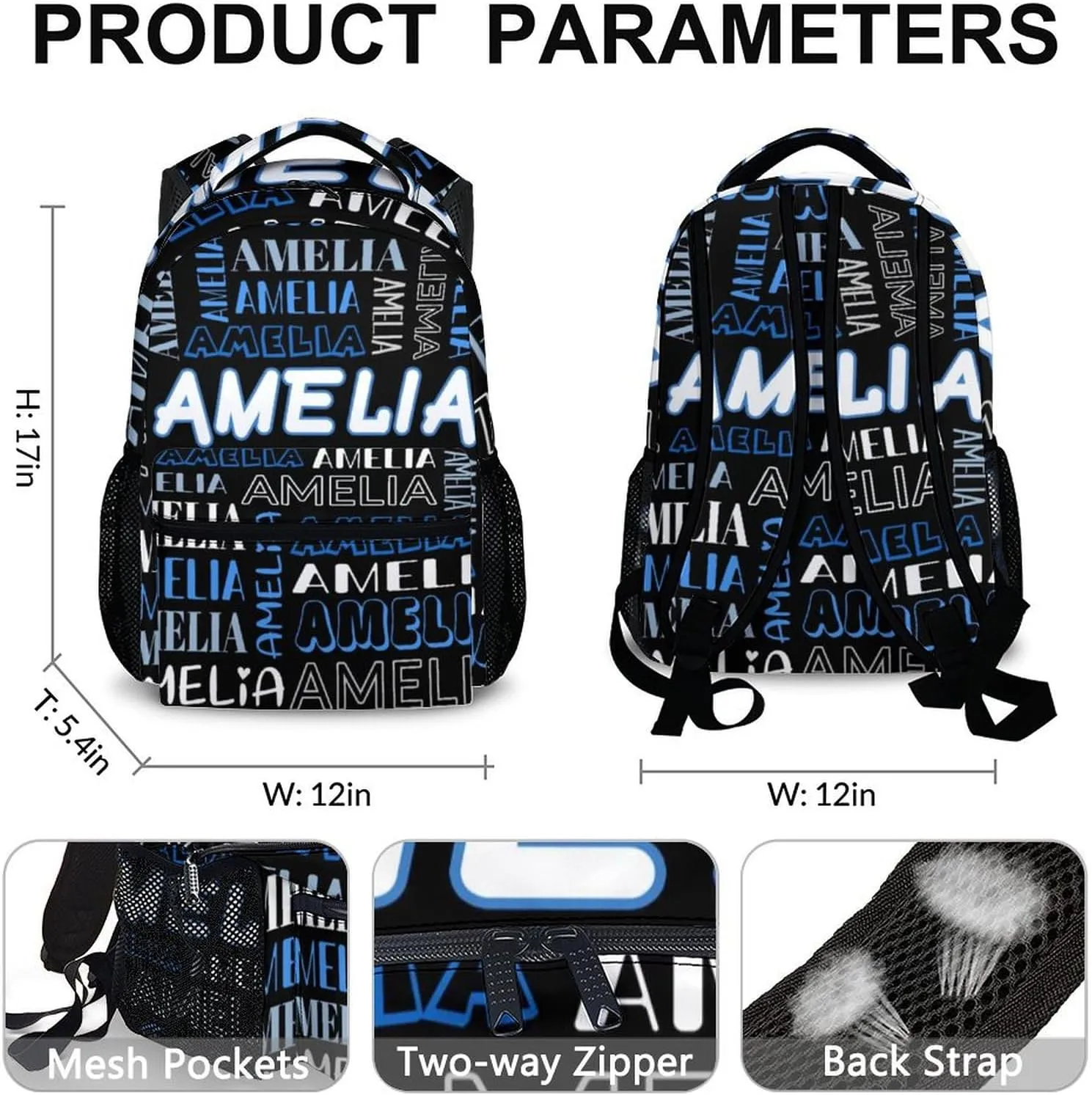 Personalized Kids School Backpack with Name, Custom Name Book Bag for Boys Girls 3-10, 17 Inch Students Backpack for Preschool Elementary Kindergarten