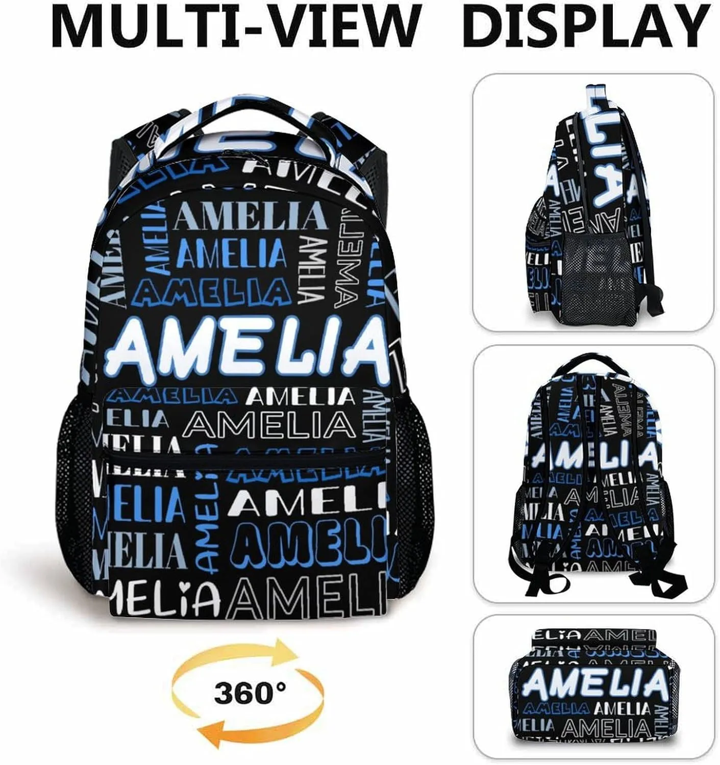 Personalized Kids School Backpack with Name, Custom Name Book Bag for Boys Girls 3-10, 17 Inch Students Backpack for Preschool Elementary Kindergarten