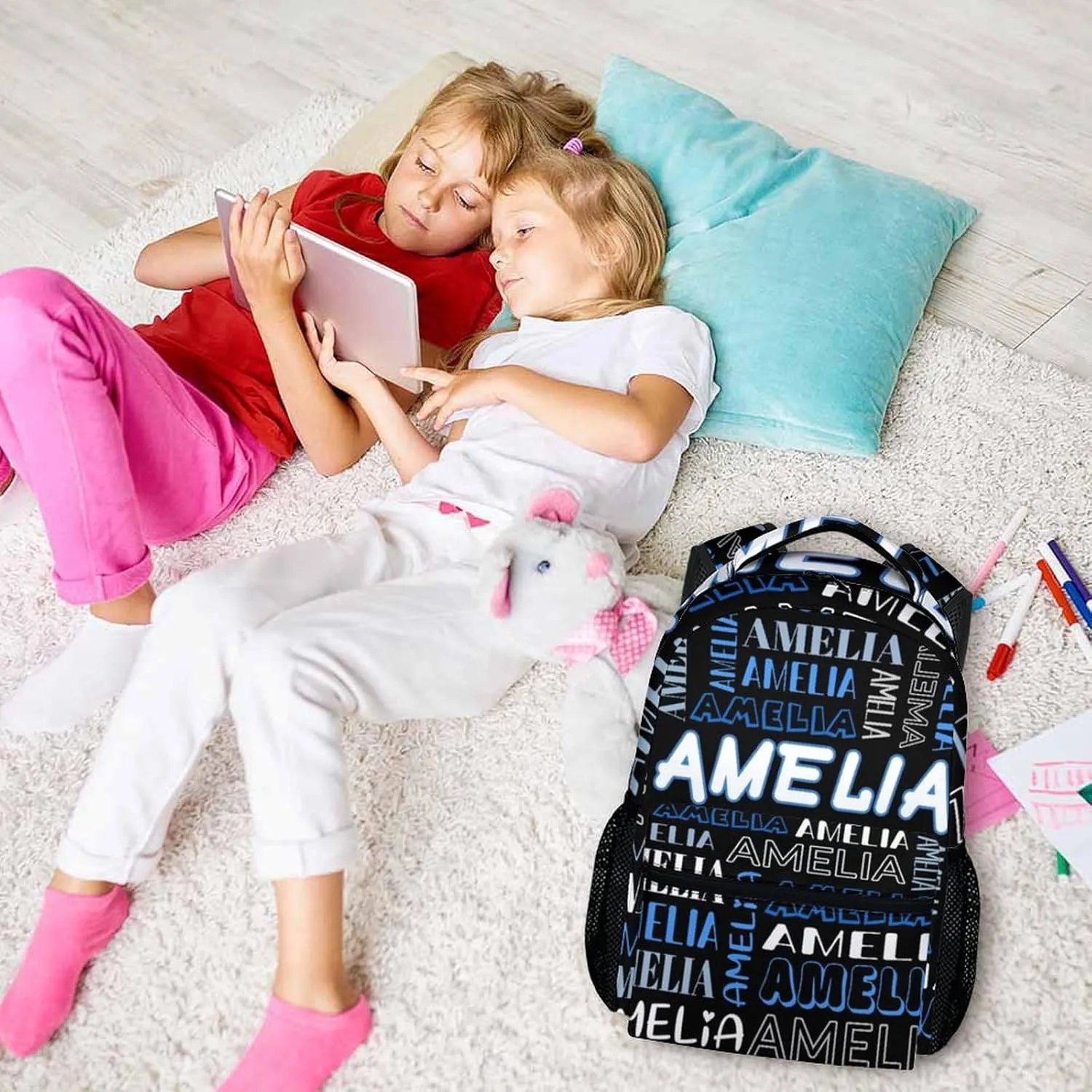 Personalized Kids School Backpack with Name, Custom Name Book Bag for Boys Girls 3-10, 17 Inch Students Backpack for Preschool Elementary Kindergarten