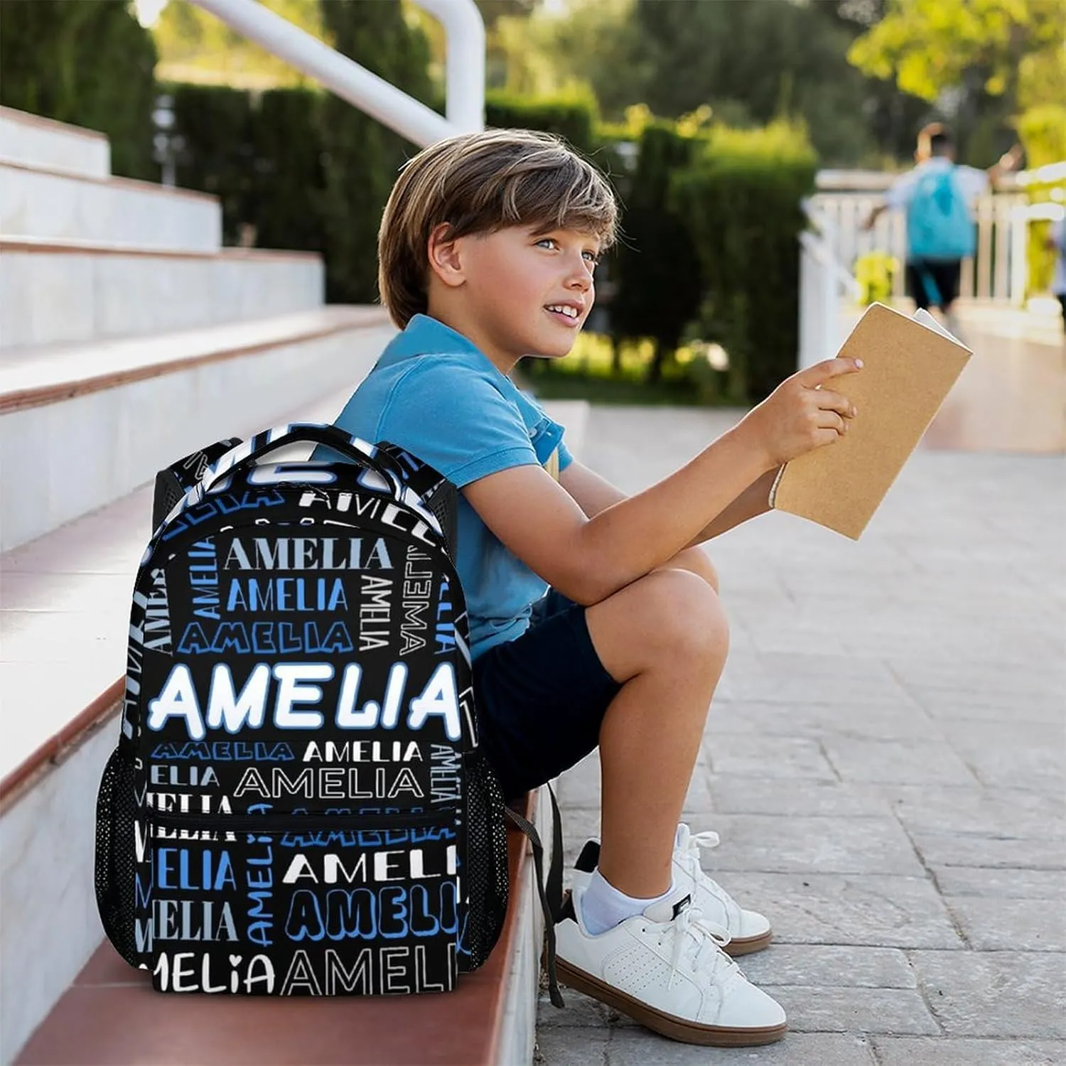 Personalized Kids School Backpack with Name, Custom Name Book Bag for Boys Girls 3-10, 17 Inch Students Backpack for Preschool Elementary Kindergarten