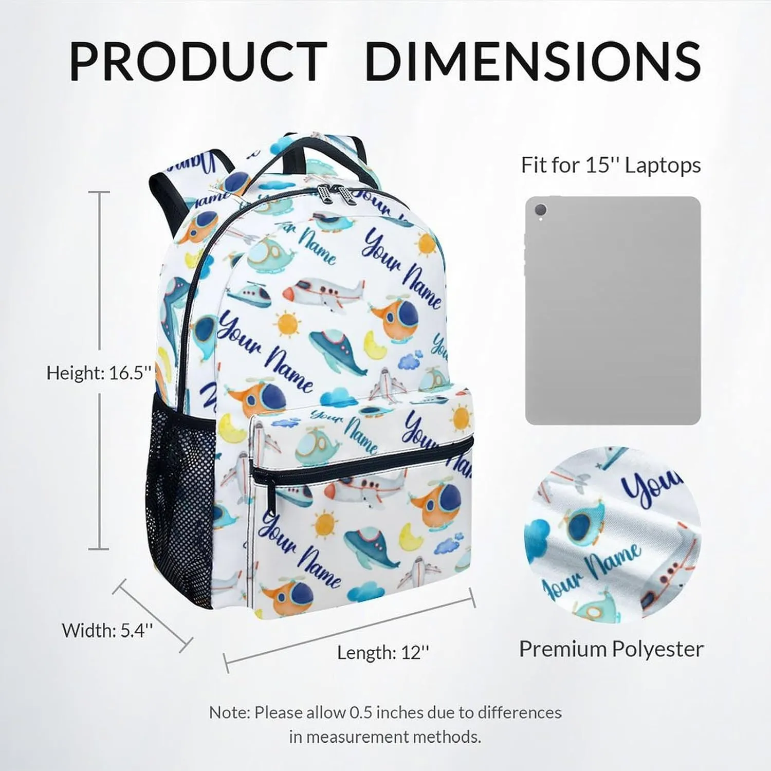Personalized Kids Travel Backpack - 17 Inch Large Capacity Airplane Bookbag - Lightweight Kids' Backpacks for Elementary, Preschool & Travel