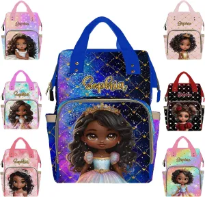 Personalized Large Capacity Diaper Bags Africa Princess Blue Custom Name Backpack Casual Daypack Bag Nappy Bag Gifts