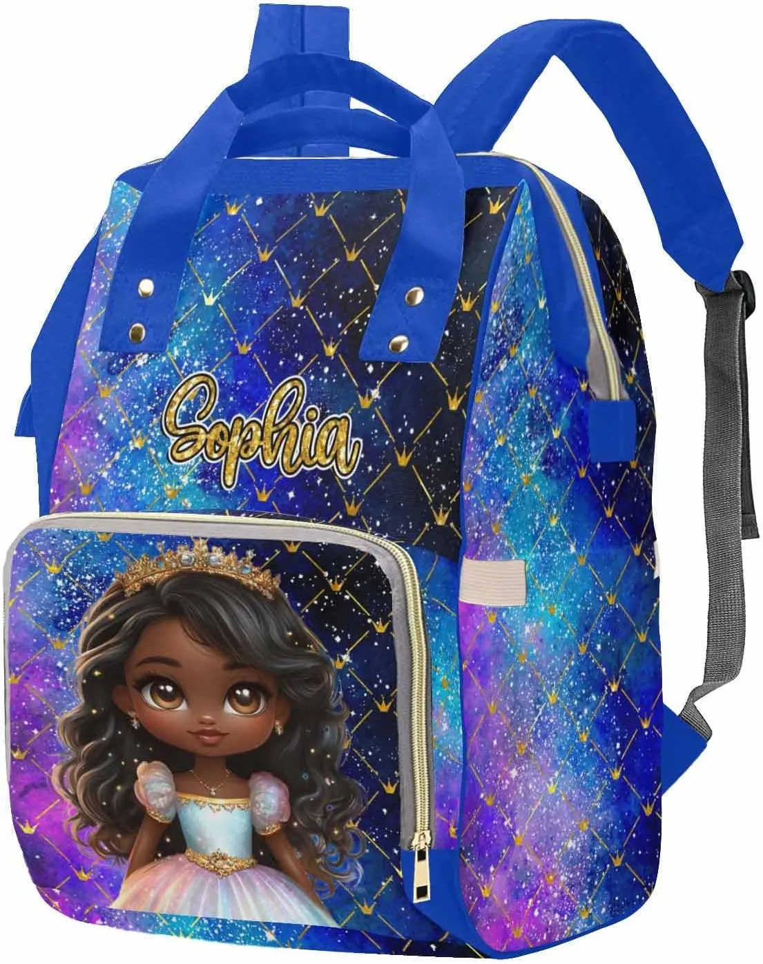 Personalized Large Capacity Diaper Bags Africa Princess Blue Custom Name Backpack Casual Daypack Bag Nappy Bag Gifts