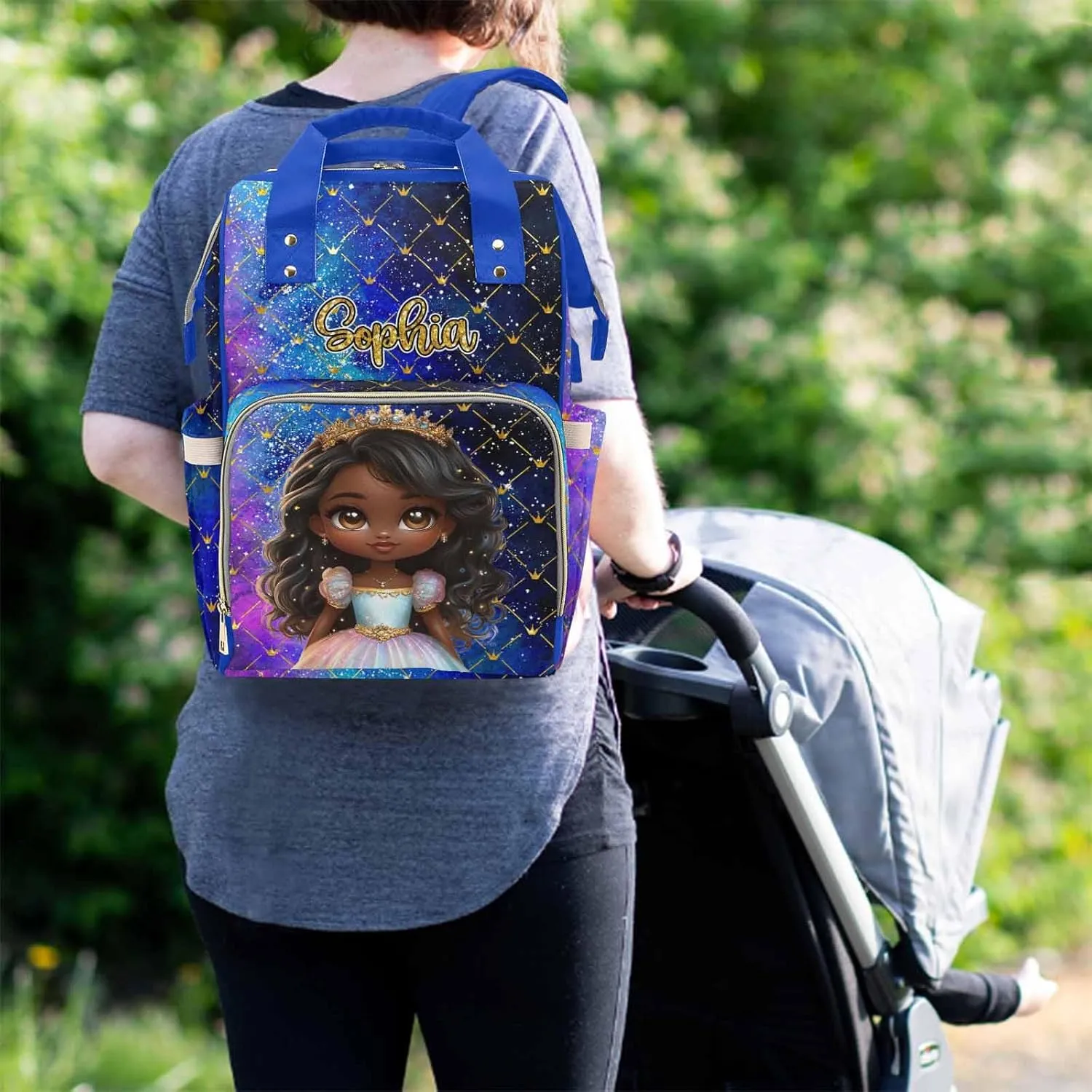 Personalized Large Capacity Diaper Bags Africa Princess Blue Custom Name Backpack Casual Daypack Bag Nappy Bag Gifts
