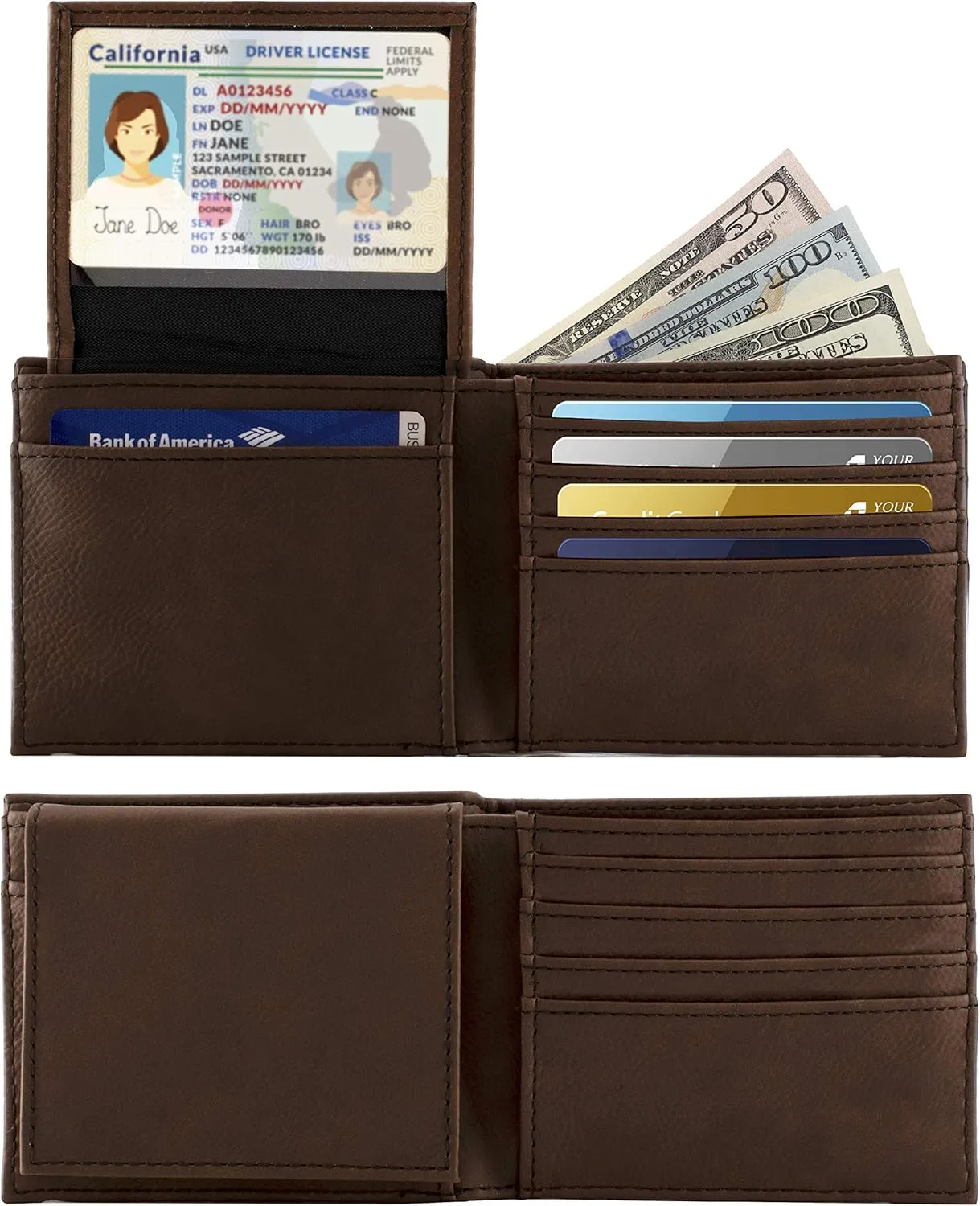 Personalized Leather Wallets for Men, Custom Engraved - 6 Colors & 19 Font Options - Father's Day Gifts