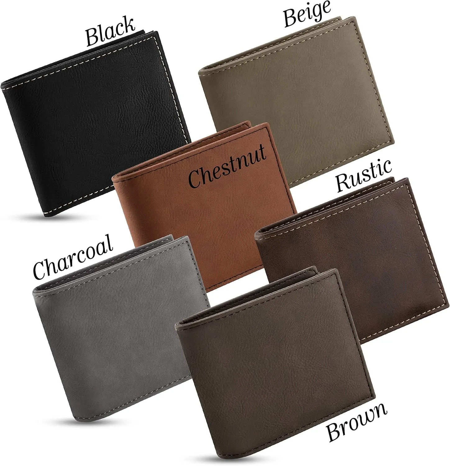 Personalized Leather Wallets for Men, Custom Engraved - 6 Colors & 19 Font Options - Father's Day Gifts