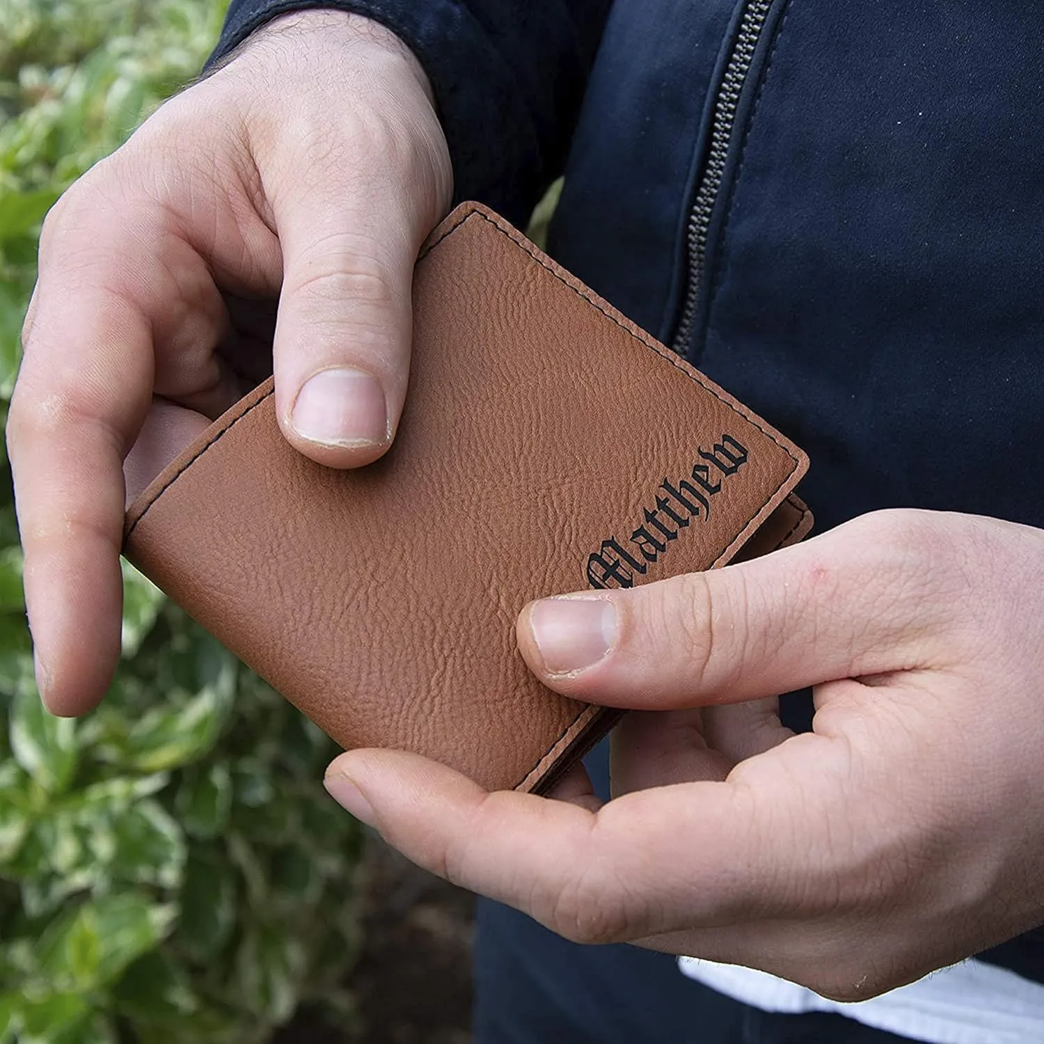 Personalized Leather Wallets for Men, Custom Engraved - 6 Colors & 19 Font Options - Father's Day Gifts