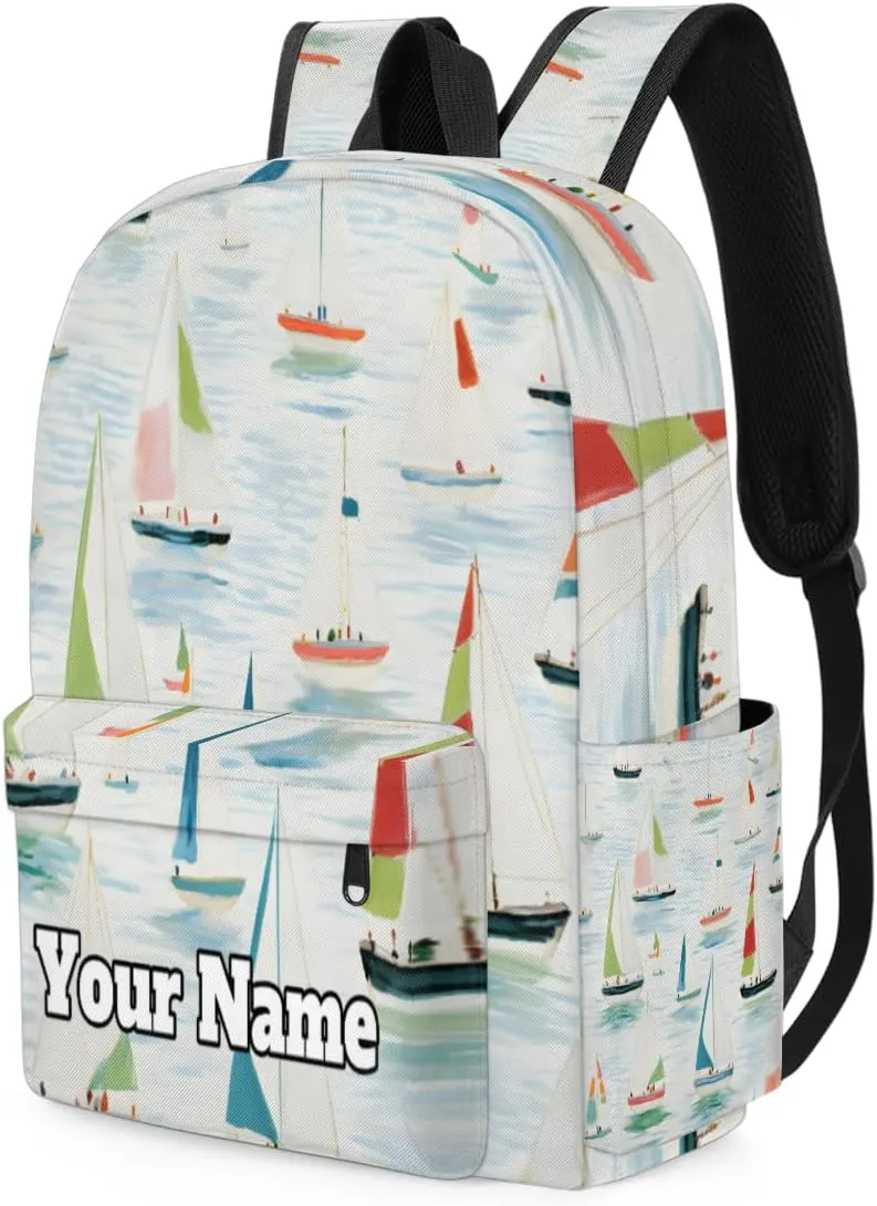 Personalized Nautical Sailboat Preschool Toddler Backpack for Boys Girls Custom Kids Name Small Bookbags Kindergarten Elementary Backpack, Cartoon Sailboat