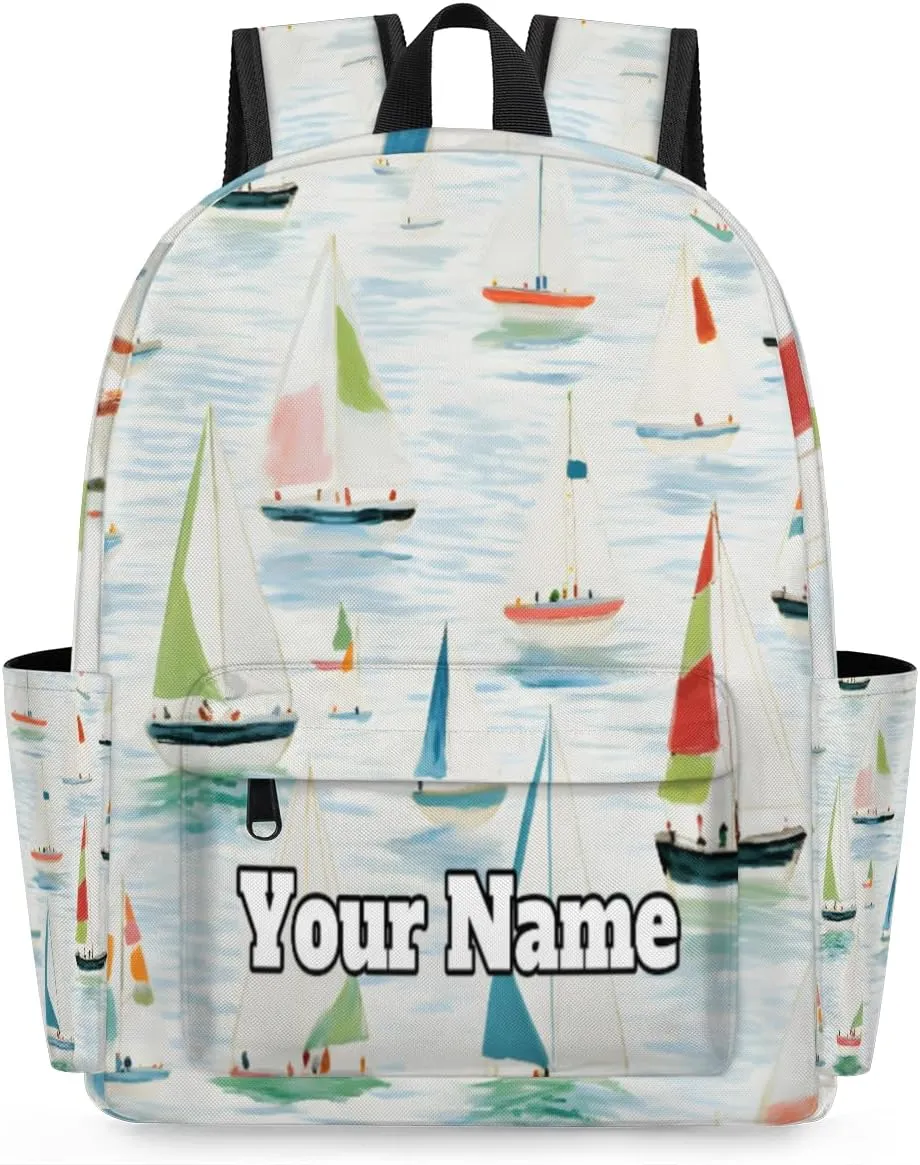 Personalized Nautical Sailboat Preschool Toddler Backpack for Boys Girls Custom Kids Name Small Bookbags Kindergarten Elementary Backpack, Cartoon Sailboat