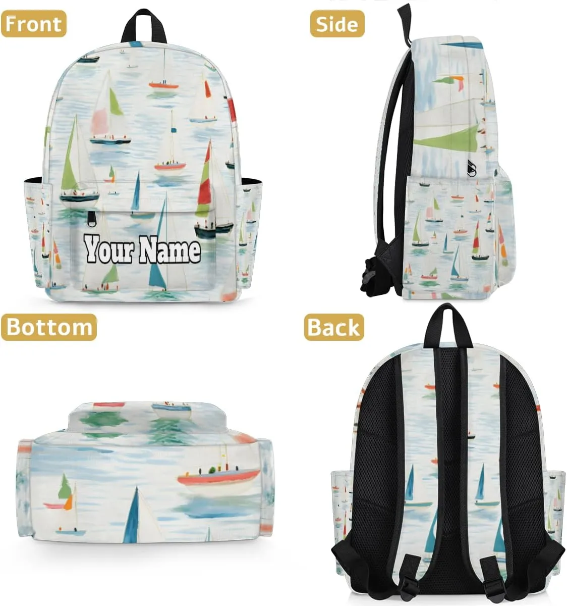 Personalized Nautical Sailboat Preschool Toddler Backpack for Boys Girls Custom Kids Name Small Bookbags Kindergarten Elementary Backpack, Cartoon Sailboat