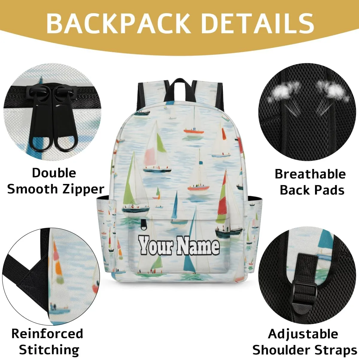 Personalized Nautical Sailboat Preschool Toddler Backpack for Boys Girls Custom Kids Name Small Bookbags Kindergarten Elementary Backpack, Cartoon Sailboat