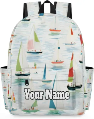 Personalized Nautical Sailboat Preschool Toddler Backpack for Boys Girls Custom Kids Name Small Bookbags Kindergarten Elementary Backpack, Cartoon Sailboat