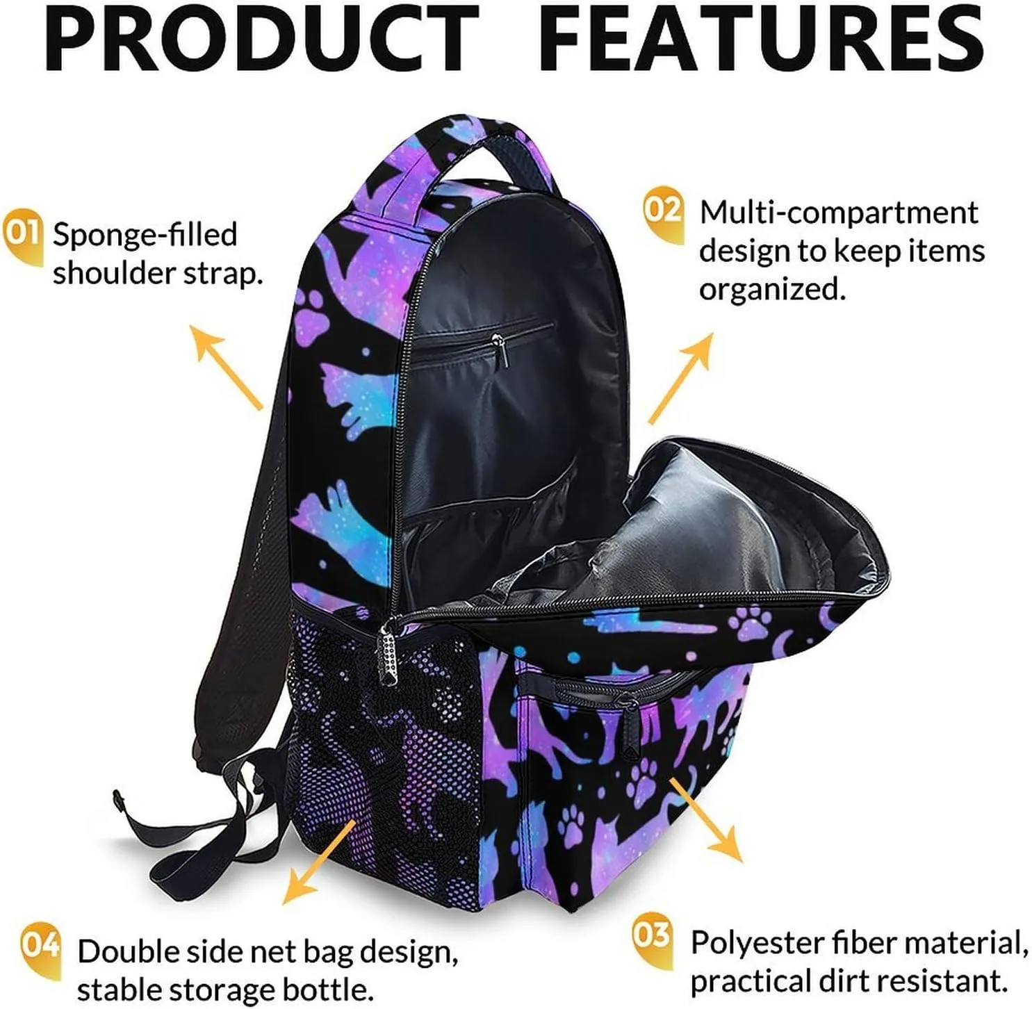 Personalized School Backpack for Girls Boys, 17 Inch Cat Theme Backpack for Kids Age 6-8, Custom Lightweight School Bag for Preschool, Primary, Kindergarten