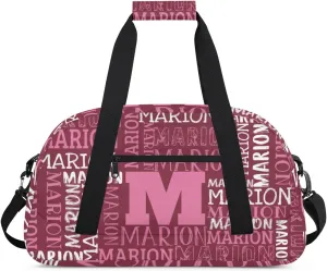 Personalized Sport Gym Bag Duffel Bag for Boys Girls, Custom Name Dance Bag Weekender Bags Travel Duffel Bag Tote Bag for Kids Pink White